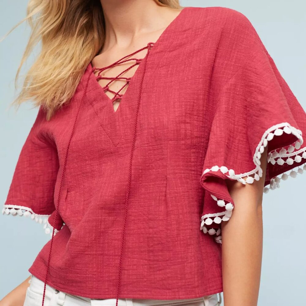 Dina Agam Cara Flutter-Sleeve Top in Red
